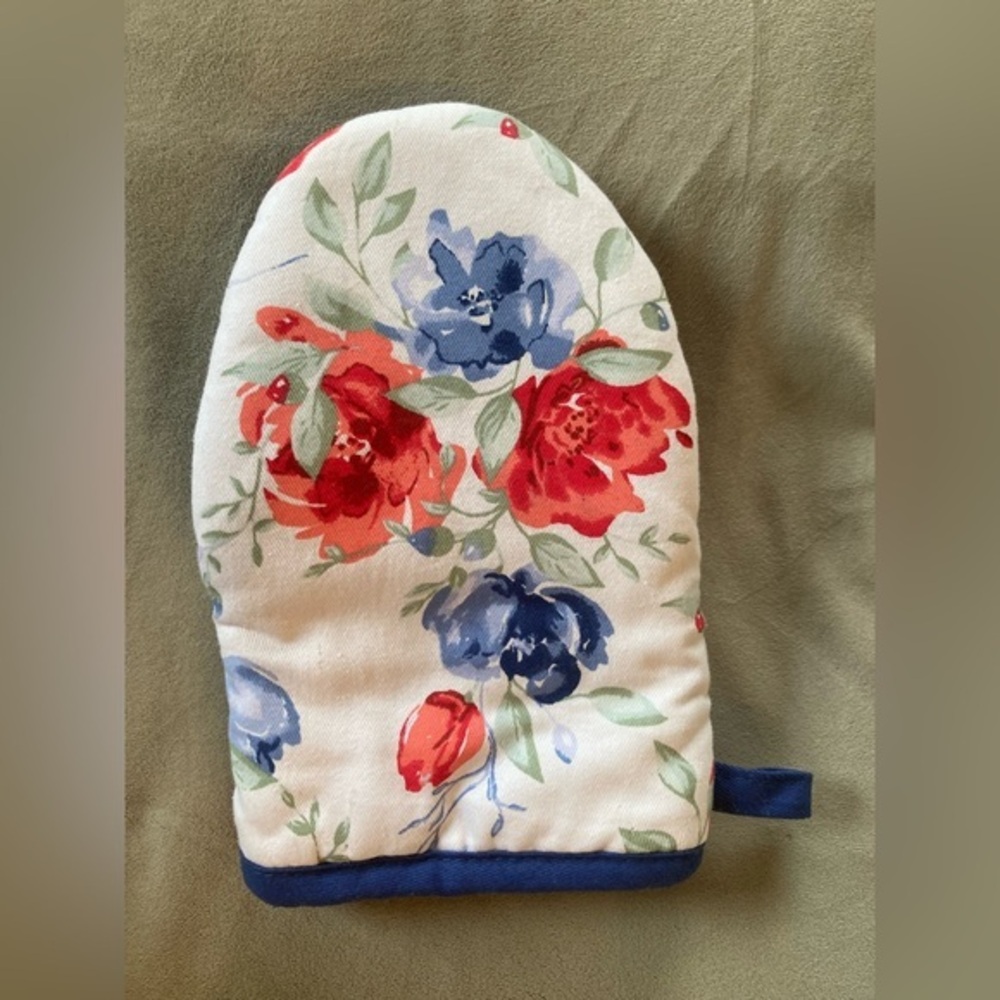 Ralph Lauren Mini Oven Mitt Floral Neoprene Grip Red White Blue Cottage